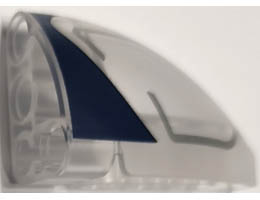 Technic, Panel Curved 5 x 3 x 2 Corner Quarter Ellipse, Left with Dark Blue Edge and Silver Lines Pattern: {прозрачен}