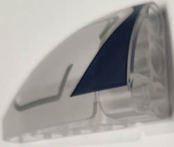 Technic, Panel Curved 5 x 3 x 2 Corner Quarter Ellipse, Right with Dark Blue Edge and Silver Lines Pattern: {прозрачен}