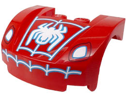 Vehicle, Mudguard 3 x 4 x 1 2/3 Curved Front with White Headlights, Spider and Web with Medium Azure Outline Pattern: {ярко червен}