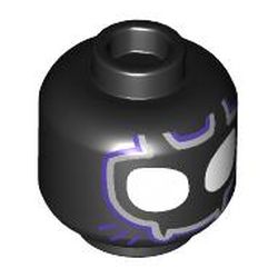 Minifigure, Head Alien Mask with White Eyes and Silver and Dark Purple Outlines Pattern - Hollow Stud: {черен}