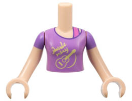 Torso Mini Doll Girl Medium Lavender Top with Bright Light Yellow Guitar Pattern, Light Nougat Arms with Hands with Medium Lavender Short Sleeves : {светло нуга}
