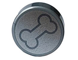 Tile, Round 1 x 1 with Dark Bluish Gray Outlined Bone on Metallic Silver Background Pattern: {сребърно метален}