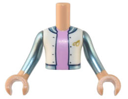 Torso Mini Doll Boy White Jacket over Bright Pink Shirt, Metallic Light Blue and Gold O Pattern, Medium Tan Arms with Hands with Metallic Light Blue Long Sleeves : {умерен тан}