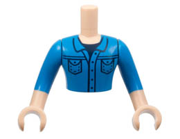 Torso Mini Doll Man Dark Azure Button Up Shirt with Pockets over Dark Blue T-Shirt Pattern, Light Nougat Arms with Hands with Dark Azure Sleeves : {светло нуга}