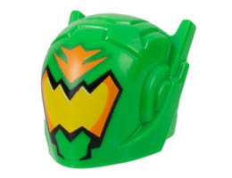 Minifigure, Headgear Helmet with Ear Antennas with Orange and Yellow Visor Pattern: {ярко зелен}