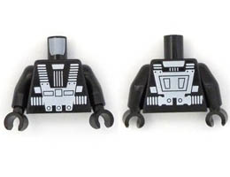 Torso Space White Harness and Chest Panel with Rivets and Back Print Pattern (Blacktron I) / Black Arms / Black Hands: {черен}