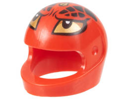 Minifigure, Headgear Helmet Motorcycle (Standard) with Gold Eyes and Horns, Black Scales Pattern: {ярко червен}