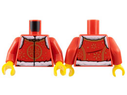 Torso Coat, White Fur Lining, Gold Lacing, Circle Design, Snowflakes and Dots Pattern / Red Arms / Yellow Hands: {ярко червен}