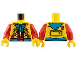 Torso Jacket, Dark Turquoise Drawstring and Hood, Gold Zipper, Monkey King Face Logo Pattern / Red Arms / Yellow Hands: {ярко жълт}
