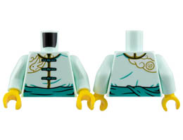 Torso Tang Jacket, Dark Turquoise Laces and Sash, Gold Trim, Rabbit, and Cloud Pattern / Light Aqua Arms / Yellow Hands: {аквамарин}