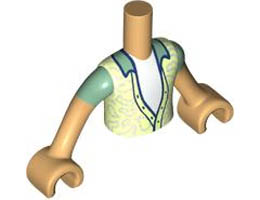 Torso Mini Doll Boy Yellowish Green Shirt with Sand Green Collar over White Undershirt Pattern, Medium Tan Arms with Hands with Sand Green Short Sleeves : {умерен тан}