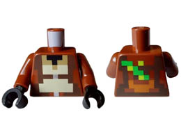 Torso Pixelated Black, Dark Tan, Tan and Dark Brown Vest over Shirt with Silver Zipper, Bamboo on Back Pattern / Reddish Brown Arms / Black Hands : {червеникаво-кафяв}