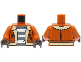 Torso Jacket with Tan Fur Lining and Copper Zippers over Dark Bluish Gray Shirt with White Prison Stripes Pattern / Dark Orange Arms / Dark Brown Hands : {тъмно оранжев}