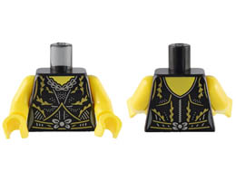 Torso Female Dress with Gold Lines and Vines, Silver Lines, Dots, Bow and Necklace Pattern / Yellow Arms / Yellow Hands: {черен}