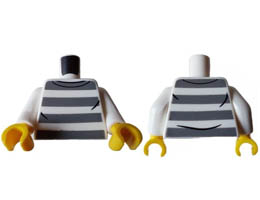 Torso Town Prisoner, Dark Bluish Gray Stripes, Black Collar and Wrinkles Pattern / White Arms / Yellow Hands: {бял}