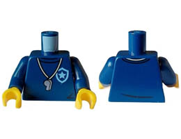 Torso Police Shirt with Bright Light Blue Star Badge Logo, Silver Whistle, Black Collar and Wrinkles Pattern / Dark Blue Arms / Yellow Hands : {земно син}