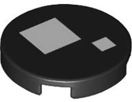 Tile, Round 2 x 2 with Bottom Stud Holder with 2 White Squares Pattern (BrickHeadz WALL-E Eye): {черен}