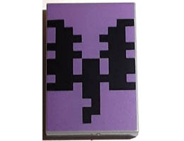 Tile 2 x 3 with Pixelated Black Dragon on Medium Lavender Background Pattern (Minecraft End Warrior Shield): {умерено каменно сив}