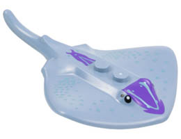 Manta Ray / Stingray with 2 Studs with Black Eyes, Dark Purple Markings, and Metallic Light Blue Spots Pattern: {пясъчно син}