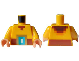 Torso Pixelated Shirt with Reddish Brown Belt with Gold, Dark Turquoise, Medium Azure and White Buckle Pattern / Bright Light Orange Arms / Nougat Hands : {огнено жълто-оранжев}
