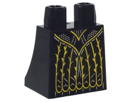 Lower Body, Skirt with Gold Lines and Vines, Silver Lines and Dots Pattern: {черен}