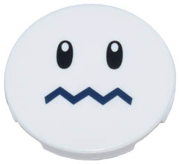 Tile, Round 3 x 3 with Black Oval Eyes with Pupils and Dark Blue Zigzag Mouth Pattern: {бял}