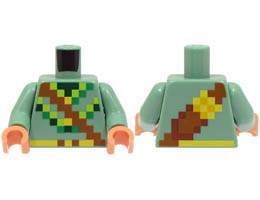 Torso Pixelated Shirt with Lime, Green and Dark Green Trim, Reddish Brown Belt with Quiver with Yellow Arrows Pattern / Sand Green Arms / Nougat Hands : {пясъчно зелен}