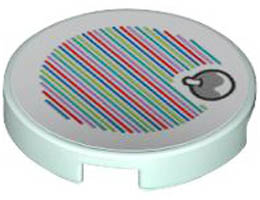 Tile, Round 2 x 2 with Bottom Stud Holder with Super Mario Scanner Code Fruit Pattern (Sticker) - Set 71417: {аквамарин}