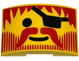 Slope, Curved 6 x 4 Double with Red Hair, Moustache, and Beard Lines, Black Eye Patch and Standard Grin Pattern (Pirate Face): {ярко жълт}