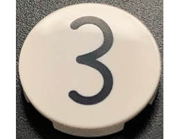 Tile, Round 2 x 2 with Bottom Stud Holder with Black Kissy Mouth / Number 3 Pattern: {бял}