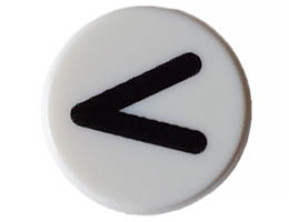Tile, Round 1 x 1 with Black Eye Shut Tight / Letter V / Less Than Sign / Greater Than Sign (Thin Line) Pattern: {бял}