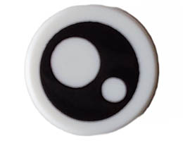 Tile, Round 1 x 1 with Black Eye with Pupil and Circle Pattern: {бял}