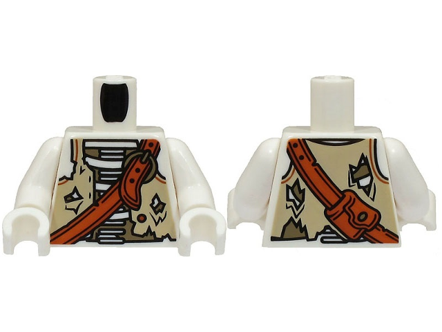 Torso Skeleton Pirate, Tan and Dark Tan Tattered Vest and Dark Orange Shoulder Belt with Bag Pattern (BAM) / White Arms / White Hands: {бял}