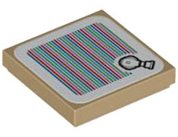 Tile 2 x 2 with Groove with Super Mario Scanner Code Hot Air Balloon Pattern (Sticker) - Set 71419: {пясъчно жълт}