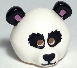 Minifigure, Headgear Mask Bear Rounded with Panda Black Eye Patches, Ears, Nose, and Mouth, Medium Lavender Auricles Pattern (BAM): {бял}