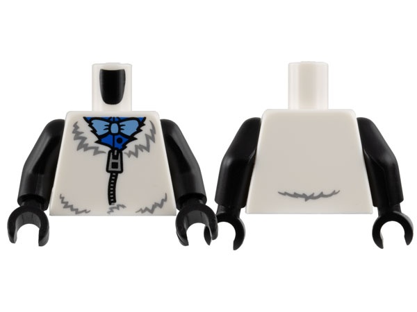 Torso Panda Costume, Dark Bluish Gray Fur, Silver Zipper, Blue Shirt, Bright Light Blue Bow Tie Pattern (BAM) / Black Arms / Black Hands: {бял}
