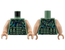 Torso Flak Vest with Pouches and Dark Blue, Dark Turquoise, and Silver Pixelated Camouflage Pattern / Light Nougat Arms / Light Nougat Hands : {пясъчно зелен}