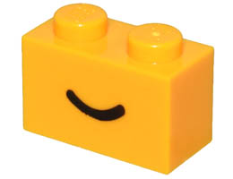 Brick 1 x 2 with Black Smile Curved Line Pattern: {огнено жълто-оранжев}