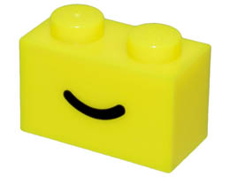 Brick 1 x 2 with Black Smile Curved Line Pattern: {пъстро жълт}
