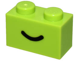 Brick 1 x 2 with Black Smile Curved Line Pattern: {ярко жълто-зелен}