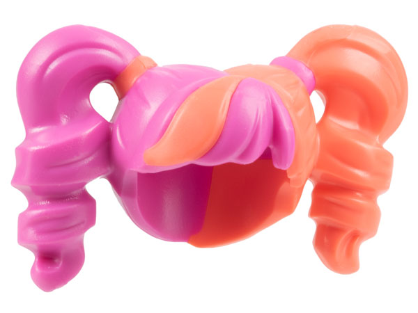 Minifigure, Hair Female Pigtails High Bouncy, Hole on Top with Coral Hair on Left Side and Coral Tie on Right Side Pattern (BAM): {ярко пурпурен}