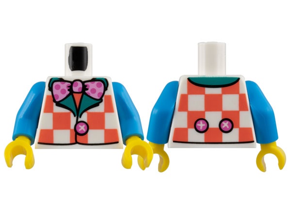 Torso Vest with Coral Checks, Dark Turquoise Lapels, Bright Pink Bow Tie with Dark Pink Polka Dots Pattern (BAM) / Dark Azure Arms / Yellow Hands: {бял}