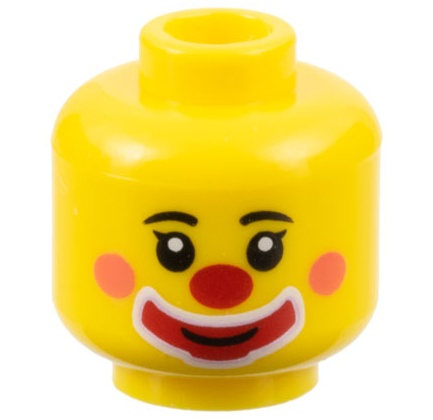Minifigure, Head Clown Black Eyebrows, Coral Cheeks, Red Nose and Large Mouth Makeup Pattern (BAM): {ярко жълт}