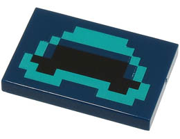 Tile 2 x 3 with Pixelated Black Mouth with Dark Turquoise Outline Pattern (Minecraft Warden Mouth): {земно син}