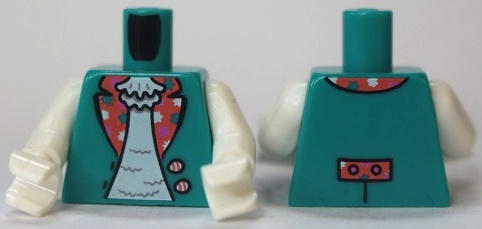 Torso Open Vest with Coral Lapels and 2 Buttons over White Shirt Pattern (BAM) / White Arms / White Hands: {ярко синьо-зелен}