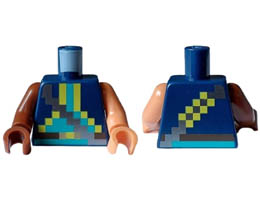 Torso Pixelated Silver Strap over Vest with Yellow Trim, Dark Turquoise Shirt, Dark Brown Belt Pattern / Nougat Arm Left / Reddish Brown Arm Right / Nougat Hand Left / Reddish Brown Hand Right : {земно син}