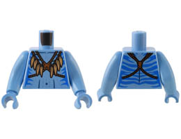 Torso Navi with Blue Markings, Dark Orange Strap with Medium Nougat Feathers, and Silver Spots Pattern / Medium Blue Arms Long / Medium Blue Hands : {умерено син}