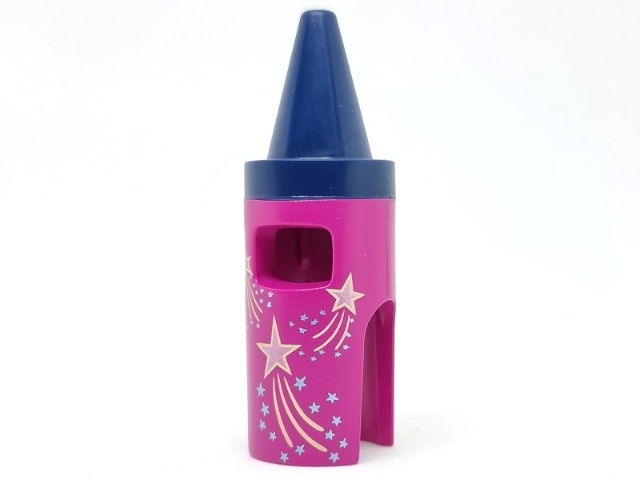 Minifigure, Headgear Head Cover, Costume Crayon with Molded Dark Blue Tip and Gold and Metallic Light Blue Stars Pattern (BAM): {ярко червеникаво-виолетов}