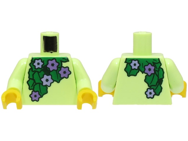 Torso with Green Leaves and Medium Lavender and Lavender Flowers Pattern (BAM) / Yellowish Green Arms / Yellow Hands: {пролетно жълто-зелен}