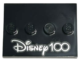 Tile, Modified 3 x 4 with 4 Studs in Center with Silver Disney 100 Pattern: {черен}